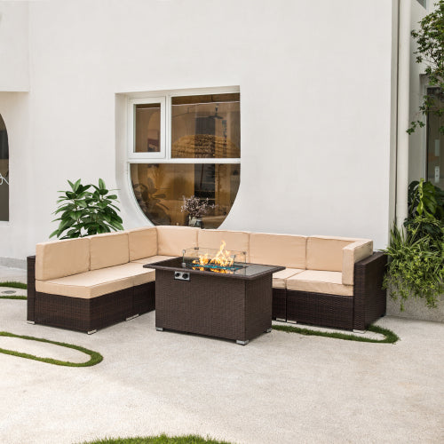 Outdoor 44" Fire pit Table Rectangle with 8mm Tempered Glass Tabletop