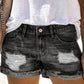 Women's Distressed Ripped Rolled Hem Blue Denim Shorts