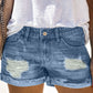 Women's Distressed Ripped Rolled Hem Blue Denim Shorts