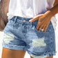 Women's Distressed Ripped Rolled Hem Blue Denim Shorts