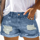Women's Distressed Ripped Rolled Hem Blue Denim Shorts