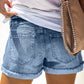 Women's Distressed Ripped Rolled Hem Blue Denim Shorts
