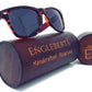 Red Bamboo Tortoise Framed Sunglasses With Wood Case, Artisan Engraved