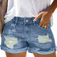 Women's Distressed Ripped Rolled Hem Blue Denim Shorts