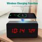 Digital Alarm Clock with Wireless Phone Charging Pad (Wood or Black)