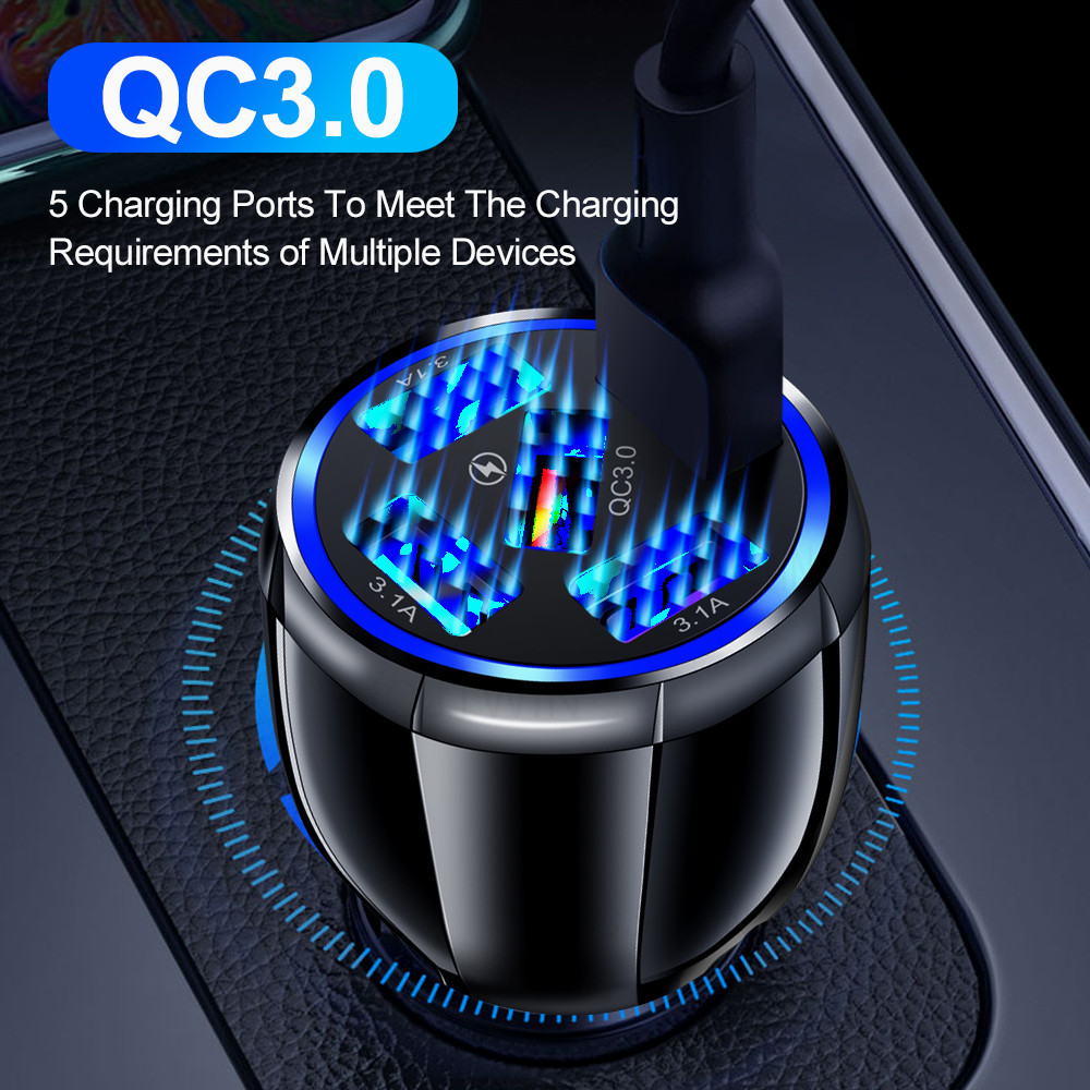 15W Quick Charge with 5 USB QC3.0 Car Charger