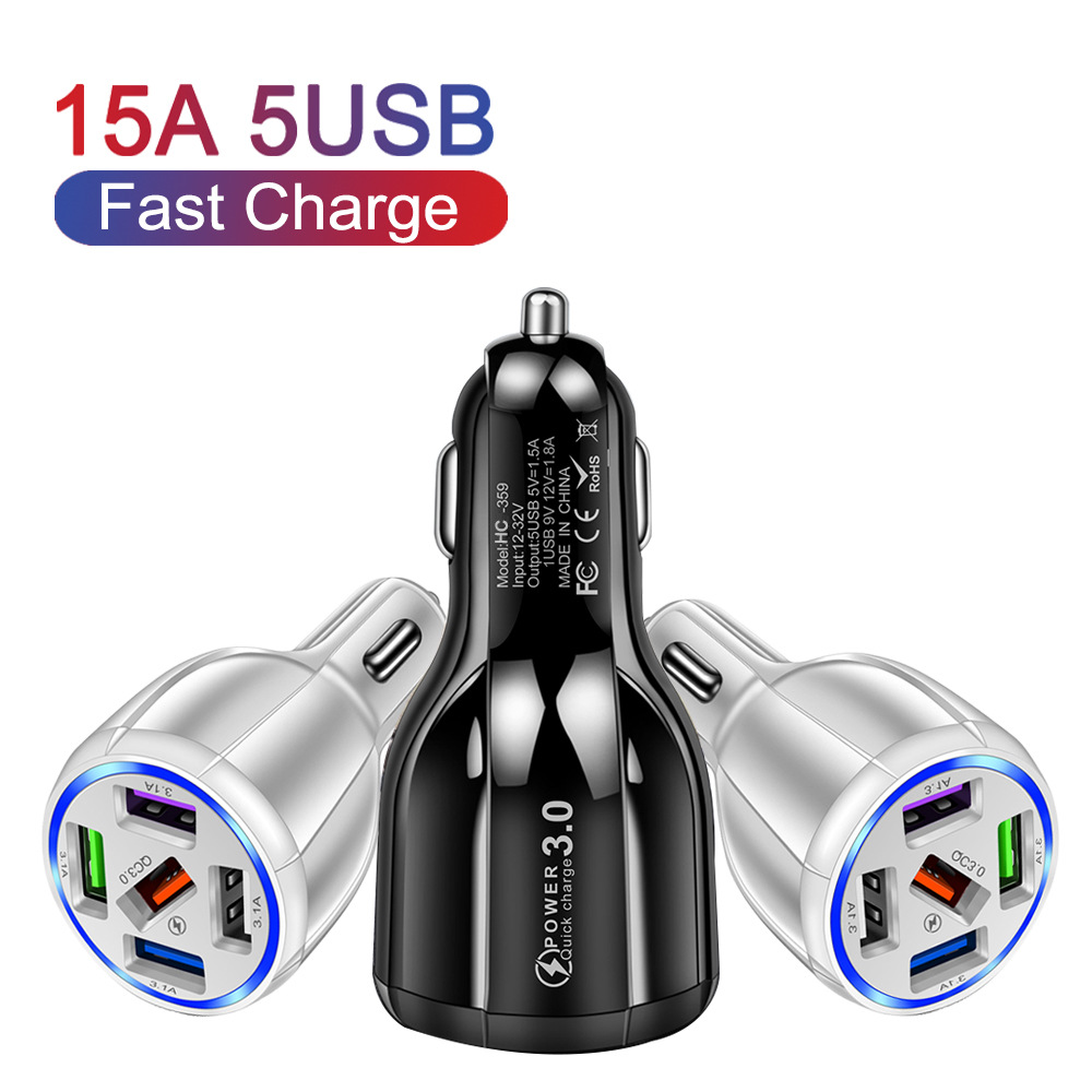 15W Quick Charge with 5 USB QC3.0 Car Charger